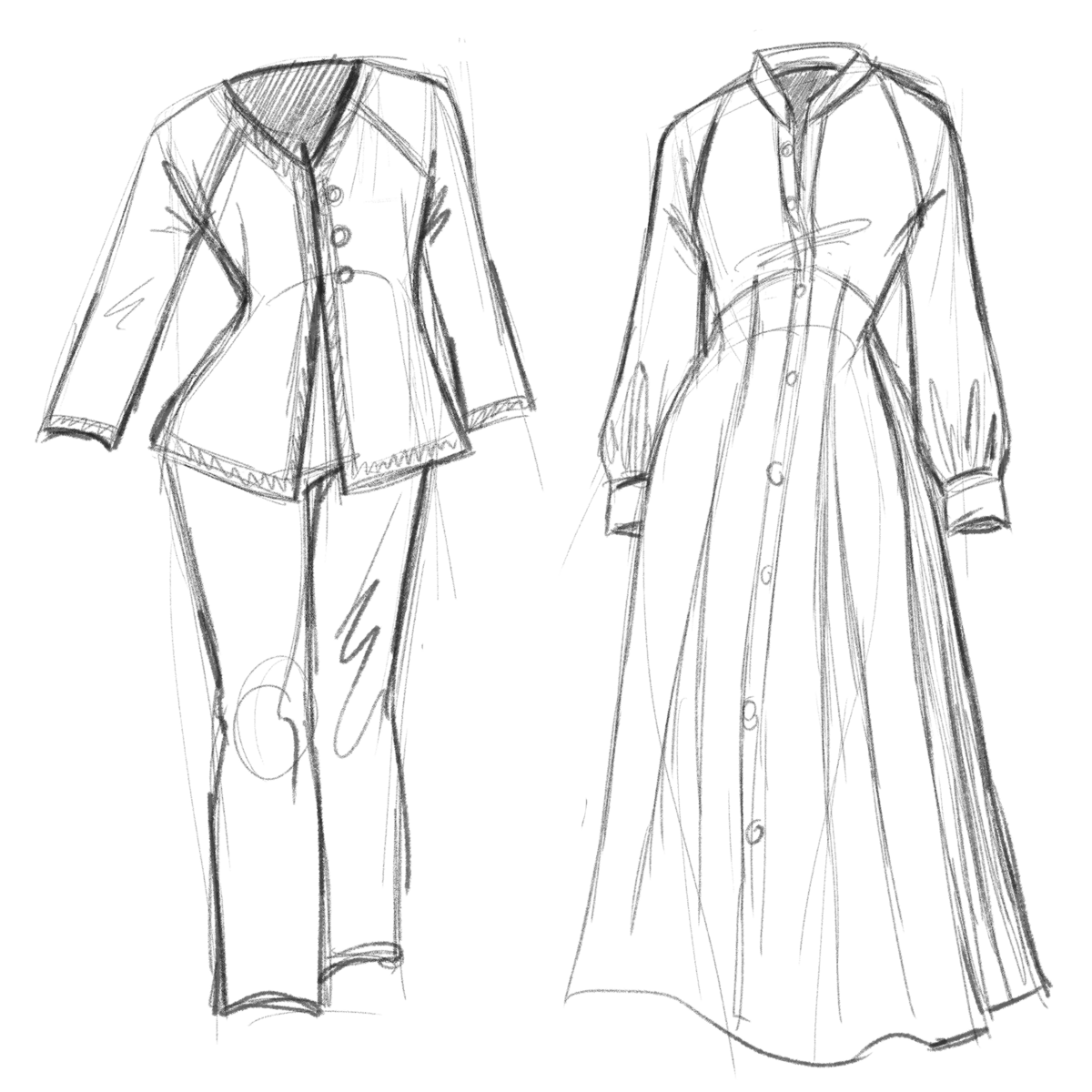 Sketch of a first attempt at combining Vietnamese and Western garment shapes