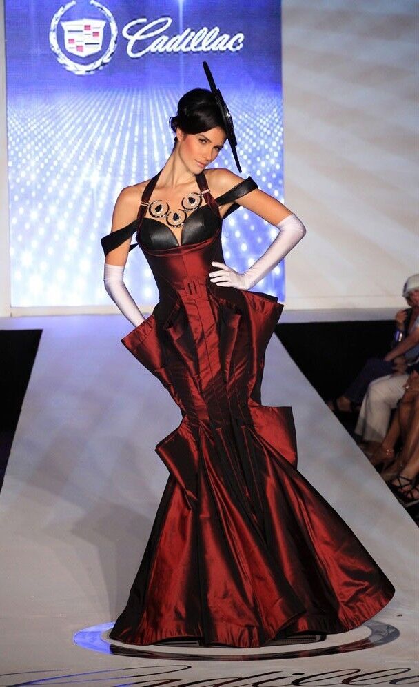 Gown made from silk taffeta and Cadillac car parts