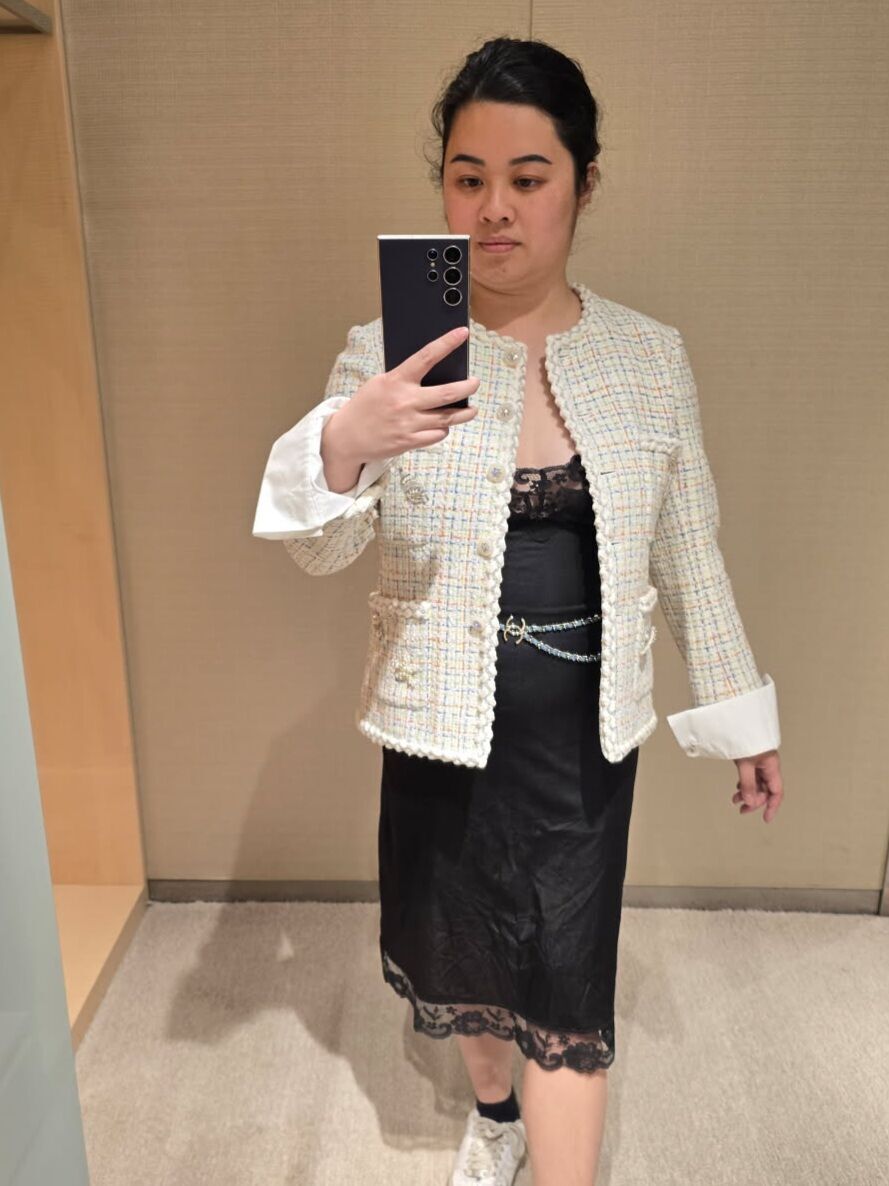 Photo of a Chanel tweed jacket with silk georgette lining