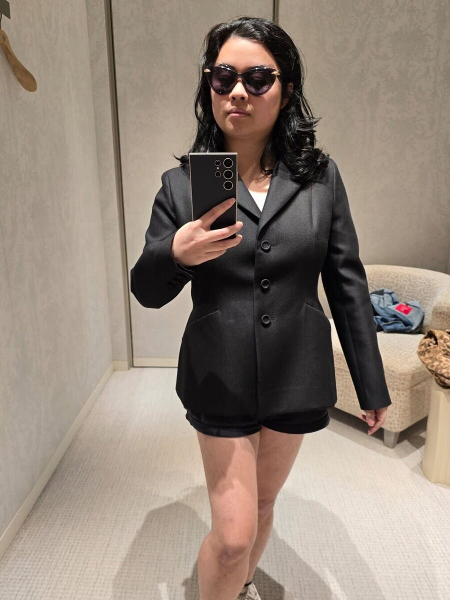 Photo wearing a structured Dior-style garment