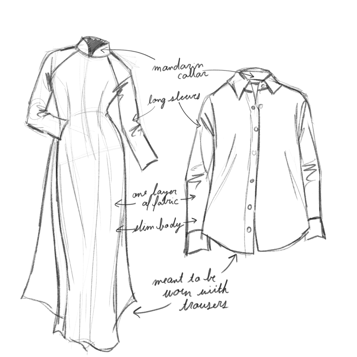 Sketch comparing the Ao Dai and the dress shirt