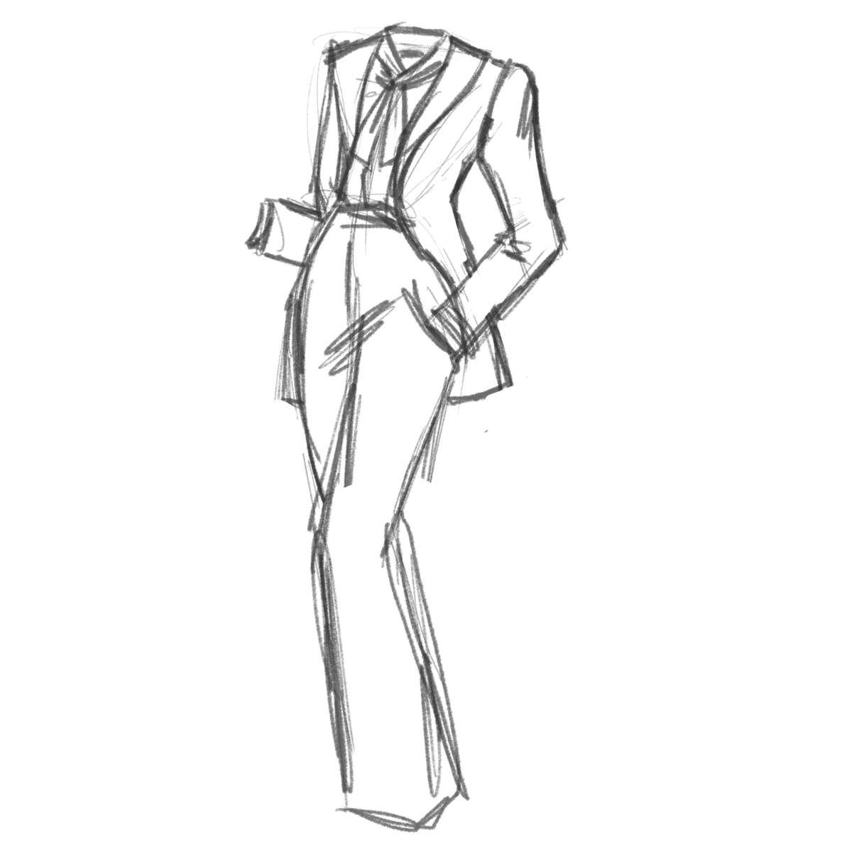 Sketch of Le Smoking, a tuxedo-style suit for women
