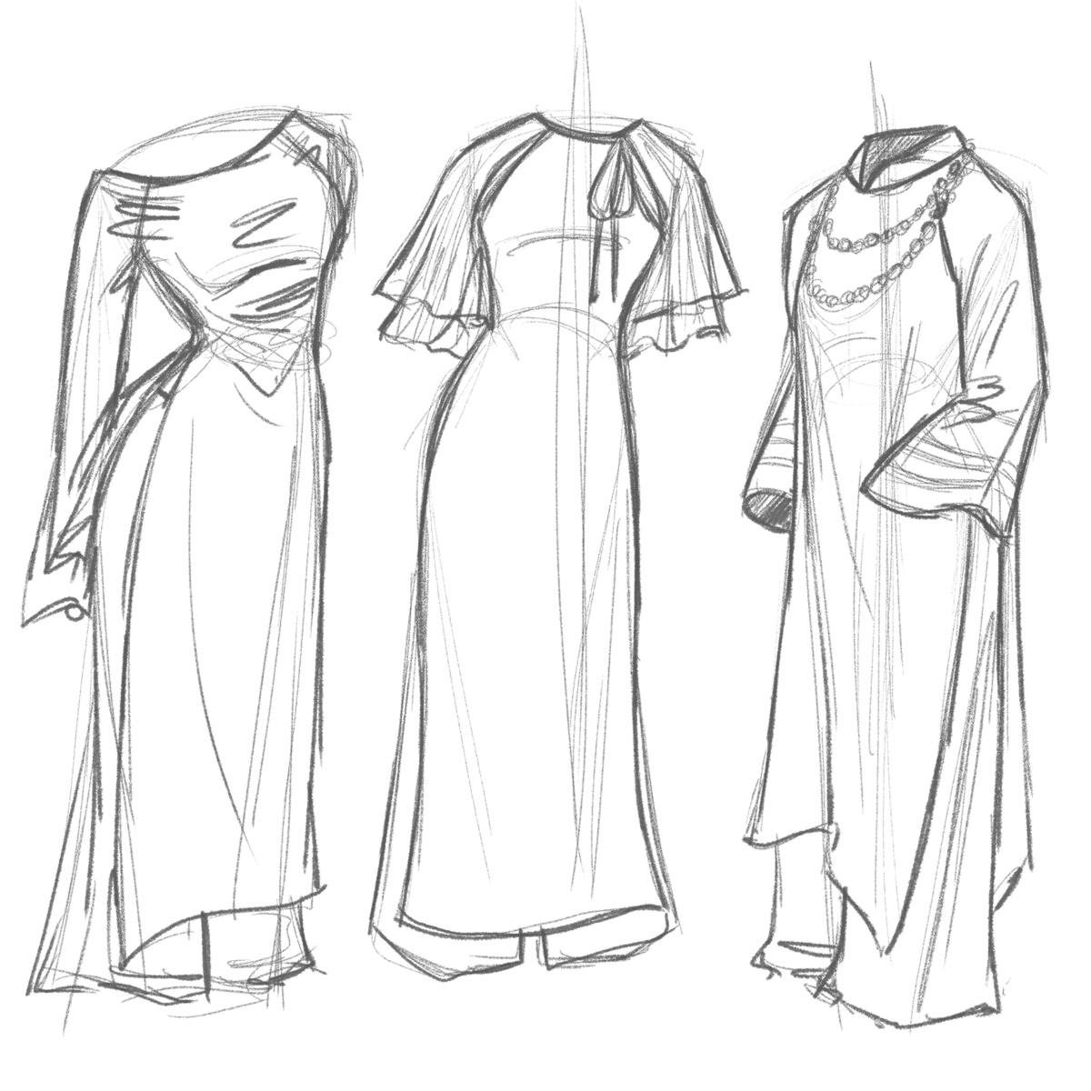 Sketch of three different Ao Dai styles